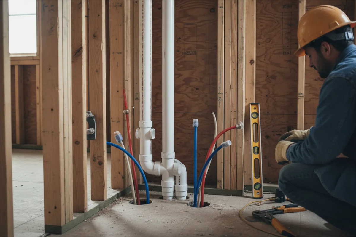 Drain and supply rough-in during Sump Pump Repair in Belleville